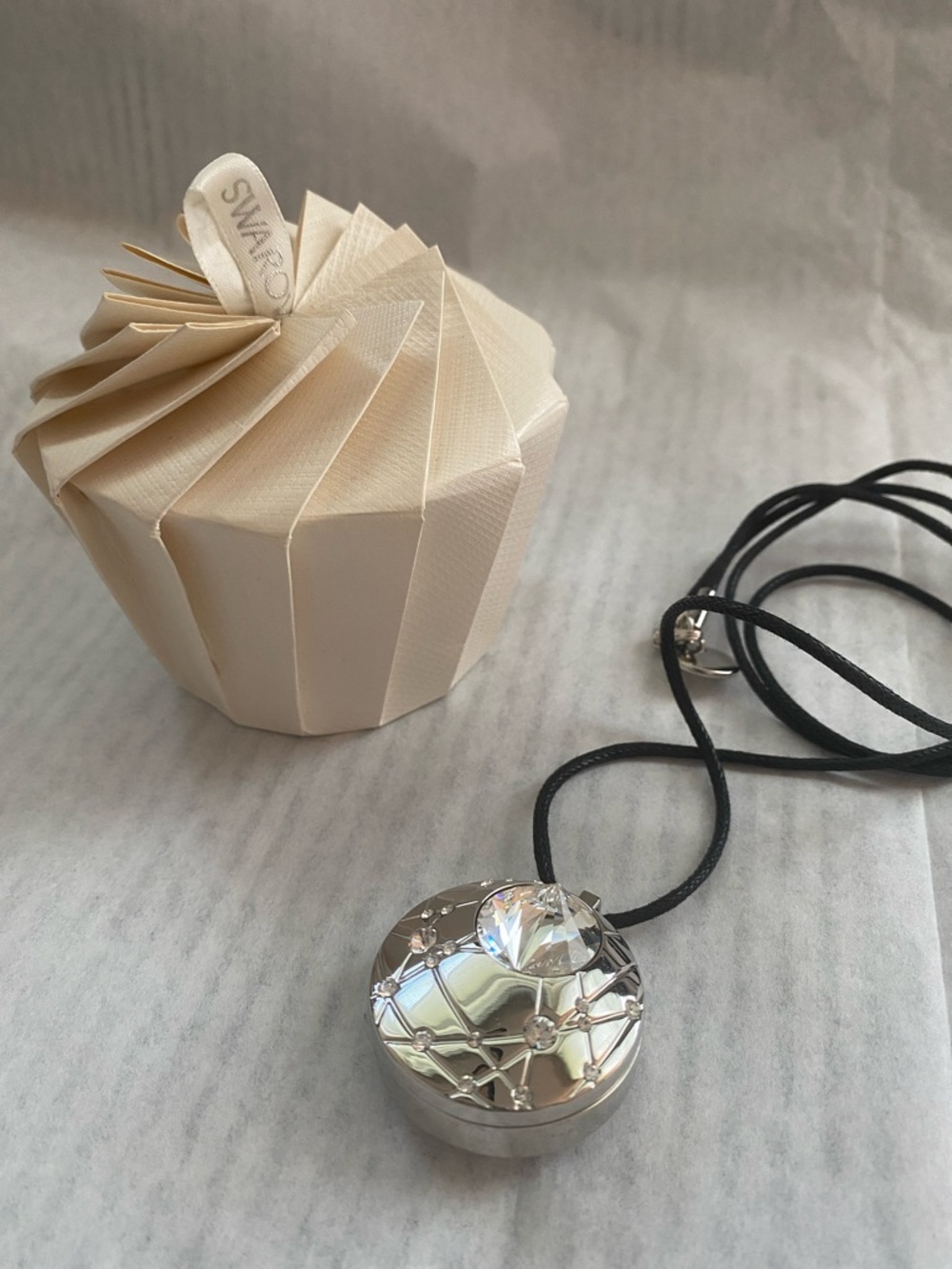 Vintage Swarovski Makeup Necklace with Faceted Crystal Accent - with mirror